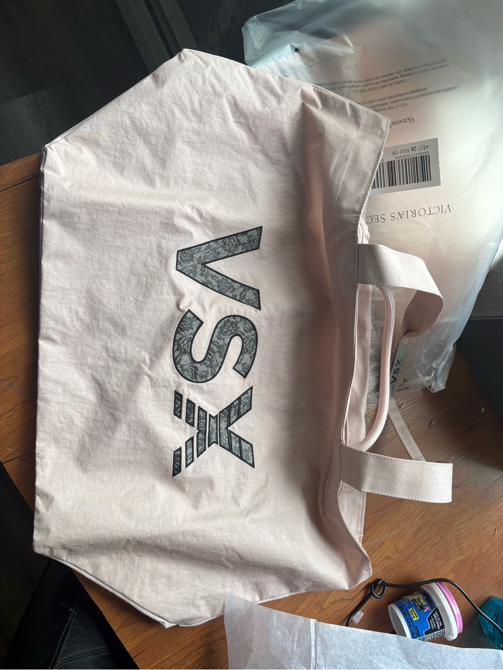Victoria's Secret Pink Pale Pink Logo Tote Bag with Black Accent